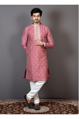 Dark Pink Art Silk Embroidered Party Wear Kurta