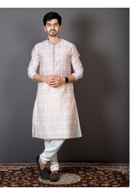 Multicolor Brocade Silk Printed Engagement Ceremony Kurta