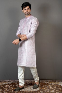 Purple Brocade Silk Printed Party Wear Kurta