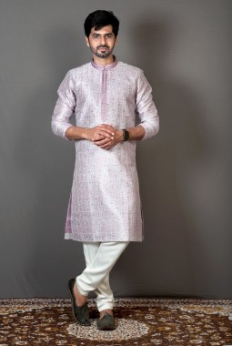 Purple Brocade Silk Printed Party Wear Kurta