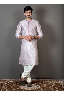 Purple Brocade Silk Printed Party Wear Kurta