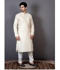 Cream Brocade Silk Printed Sangeet Kurta Cream Brocade Silk Printed Sangeet Kurta