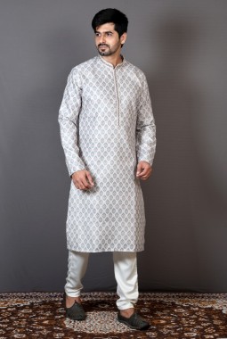 Cream Brocade Silk Printed Sangeet Kurta