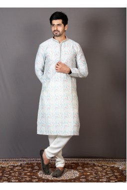 Multicolor Brocade Silk Printed Engagement Ceremony Kurta