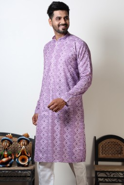 Violet Bandhani Cotton Viscose Kurta for Navratri Festival