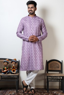 Violet Bandhani Cotton Viscose Kurta for Navratri Festival