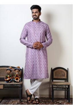 Violet Bandhani Cotton Viscose Kurta for Navratri Festival