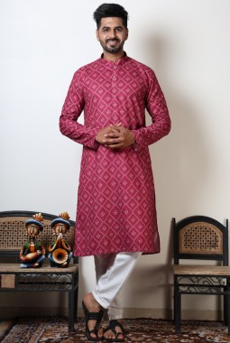 Navratri Garba Cotton Viscose Bandhani Kurta For Men In Pink