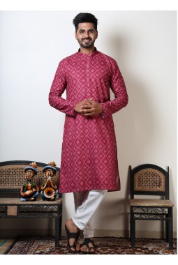 Navratri Garba Cotton Viscose Bandhani Kurta For Men In Pink