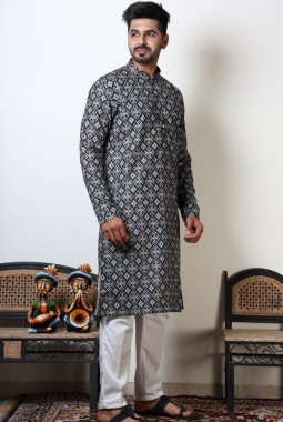 Black Cotton Viscose Bandhani Kurta For Navratri 2024