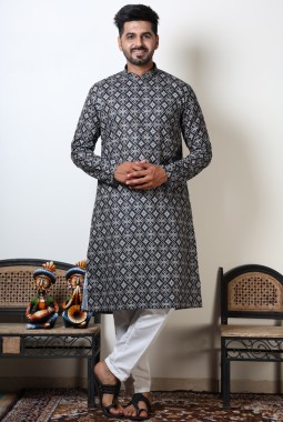 Black Cotton Viscose Bandhani Kurta For Navratri 2024