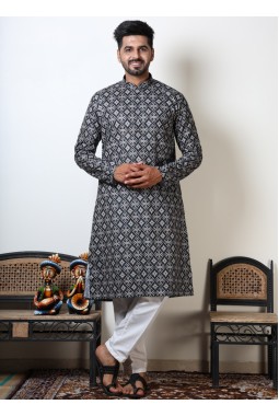 Black Cotton Viscose Bandhani Kurta For Navratri 2024