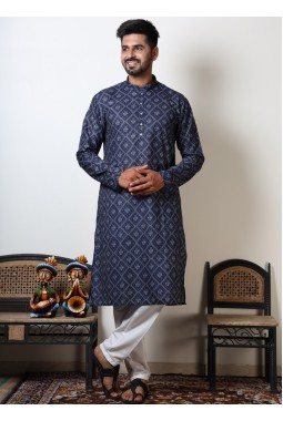 Cotton Viscose Bandhani Print Navratri Wear Kurta In Navy Blue