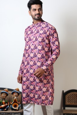 Purple & Peach Cotton Viscose Knee Length Kurta For Navratri 2024