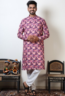 Purple & Peach Cotton Viscose Knee Length Kurta For Navratri 2024