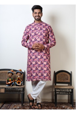 Purple & Peach Cotton Viscose Knee Length Kurta For Navratri 2024