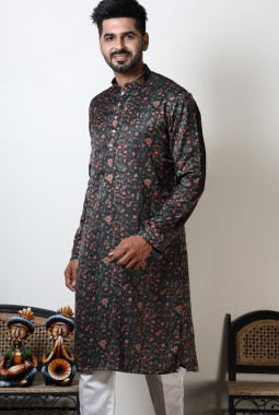 Floral Print Knee Length Cotton Kurta For Navratri Festival
