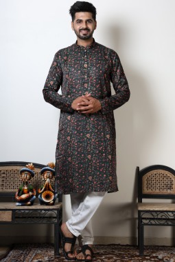 Floral Print Knee Length Cotton Kurta For Navratri Festival