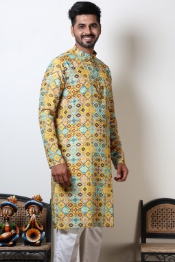 Navrati Garba Wear Abstract Print Cotton Kurta In Multicolor