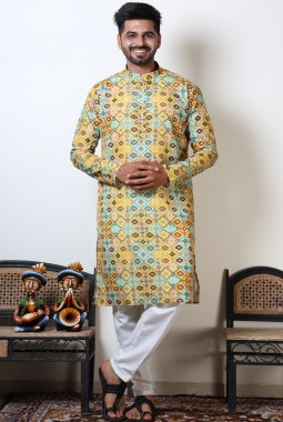 Navrati Garba Wear Abstract Print Cotton Kurta In Multicolor