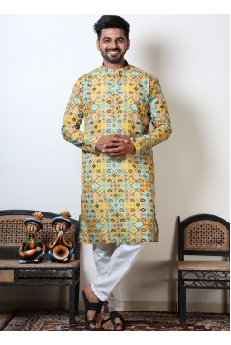 Navrati Garba Wear Abstract Print Cotton Kurta In Multicolor