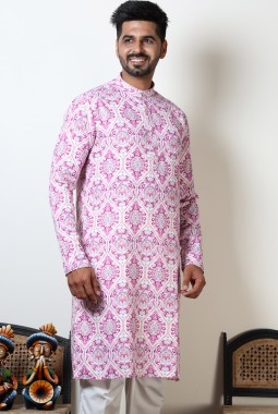 Round Neck Violet Cotton Viscose Kurta For Navratri Dandiya