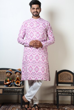 Round Neck Violet Cotton Viscose Kurta For Navratri Dandiya