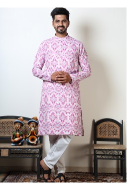 Round Neck Violet Cotton Viscose Kurta For Navratri Dandiya