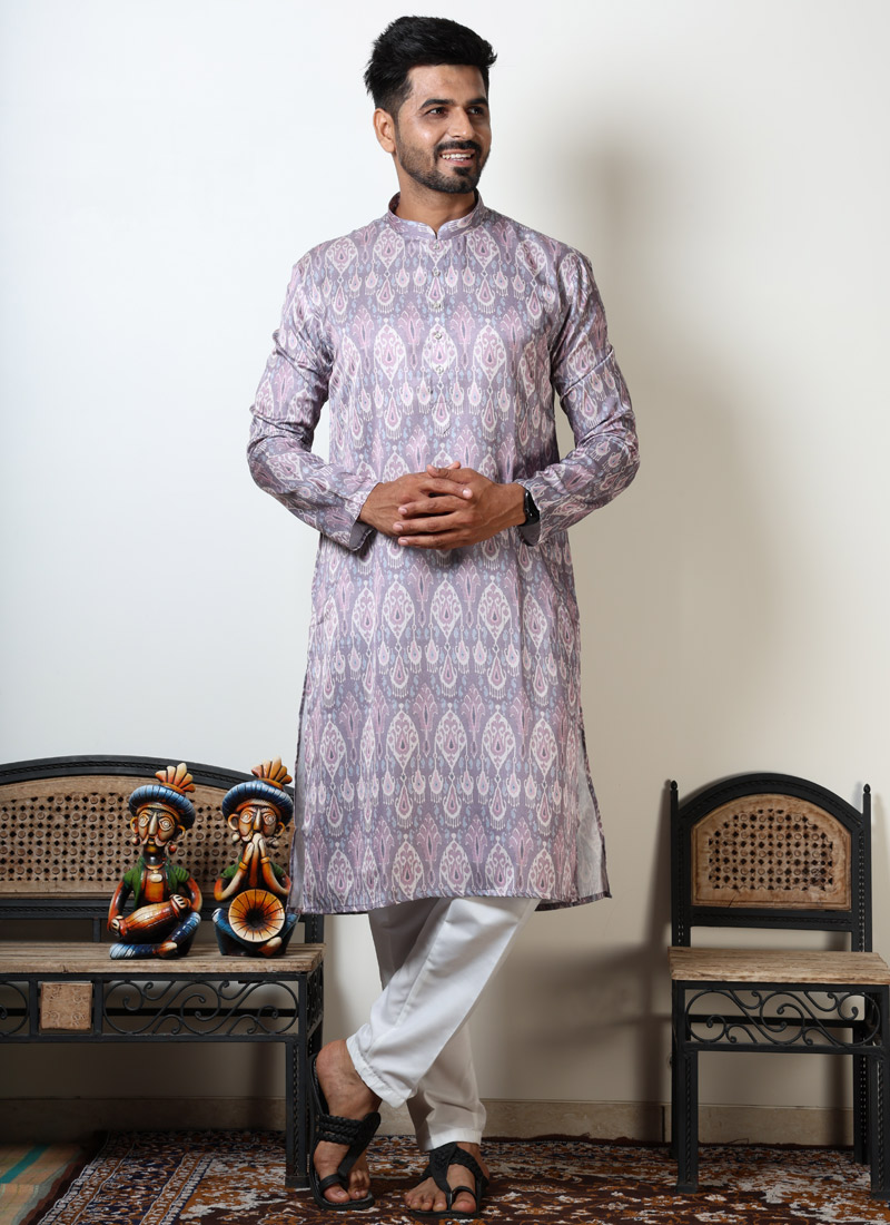Abstract Print Round Neck Mens Kurta For Navratri In Onion Pink Abstract Print Round Neck Mens Kurta For Navratri In Onion Pink