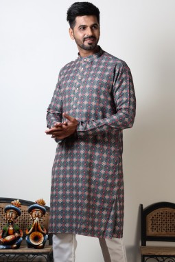 Maroon & Green Cotton Viscose Printed Kurta For Navratri