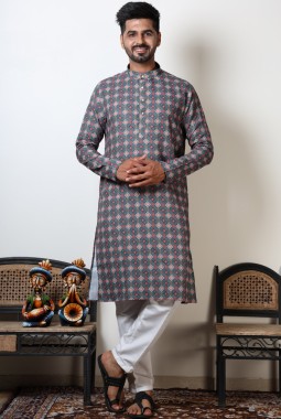 Maroon & Green Cotton Viscose Printed Kurta For Navratri