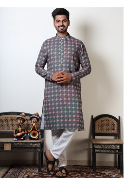 Maroon & Green Cotton Viscose Printed Kurta For Navratri