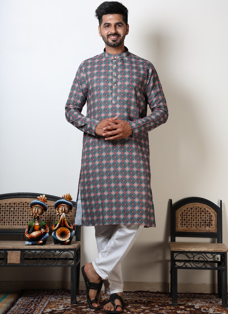 Maroon & Green Cotton Viscose Printed Kurta For Navratri Maroon & Green Cotton Viscose Printed Kurta For Navratri