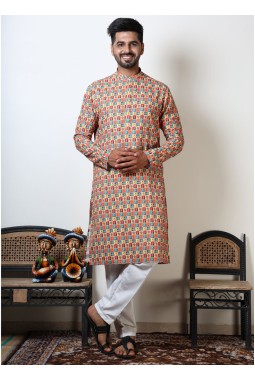 Multicolor Exclusive Cotton Printed Kurta For Mens