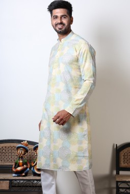 Cotton Viscose Printed Navratri Festival Kurta For Men