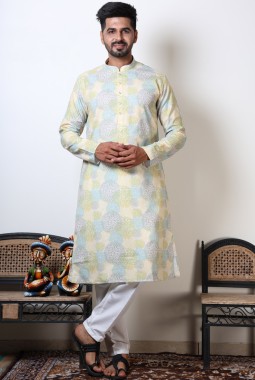 Cotton Viscose Printed Navratri Festival Kurta For Men