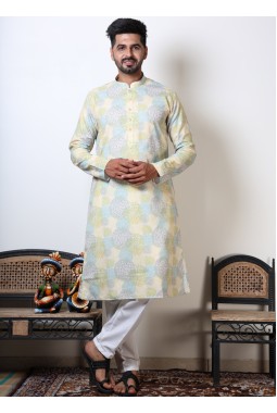 Cotton Viscose Printed Navratri Festival Kurta For Men