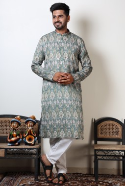 Mehandi & Olive Color Cotton Printed Kurta For Navratri Nights