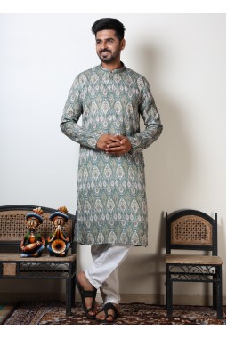 Mehandi & Olive Color Cotton Printed Kurta For Navratri Nights