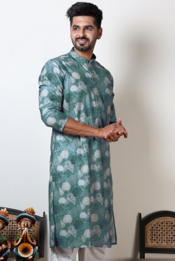 Slate Grey Vantara Print Gujarati Garba Kurta For Mens