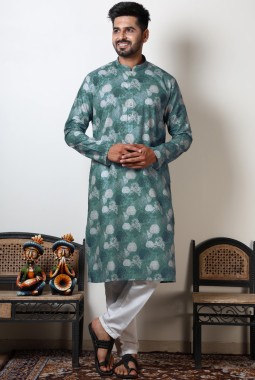 Slate Grey Vantara Print Gujarati Garba Kurta For Mens