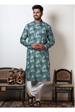 Slate Grey Vantara Print Gujarati Garba Kurta For Mens