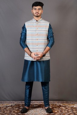 Teal Art Silk Festival Wear Kafni Pajama