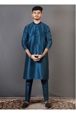 Teal Art Silk Festival Wear Kafni Pajama