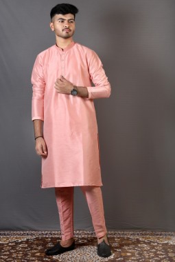 Peach Art Silk Festival Wear Kafni Pajama