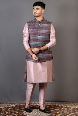 Onion Pink Art Silk Festival Wear Kafni Pajama