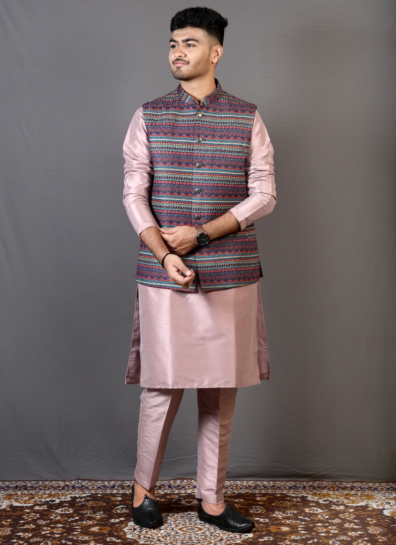 Onion Pink Art Silk Festival Wear Kafni Pajama Onion Pink Art Silk Festival Wear Kafni Pajama