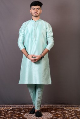 Pista Green Art Silk Festival Wear Kafni Pajama