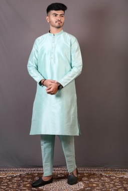 Pista Green Art Silk Festival Wear Kafni Pajama