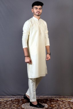 Cream Art Silk Festival Wear Kafni Pajama